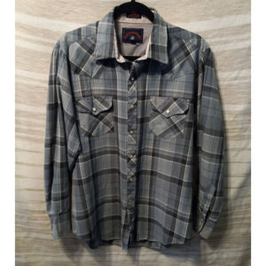 Vintage Rock Creek Ranch Blue Plaid Pearl Snap Long Sleeve Shirt Men's Large